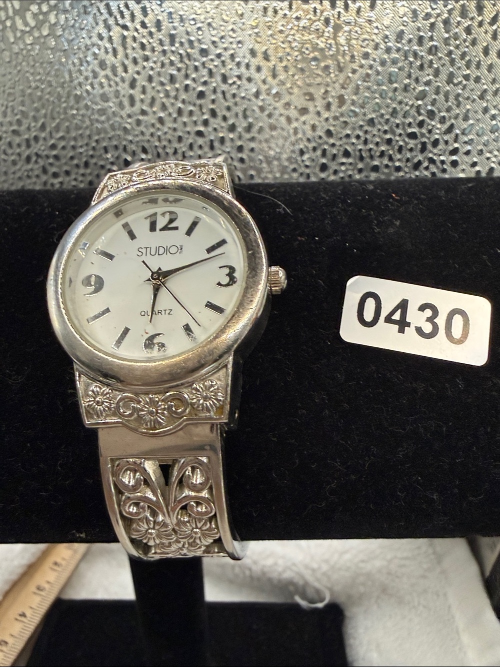 Studio Silver Floral-Detail Women's Bracelet Watch